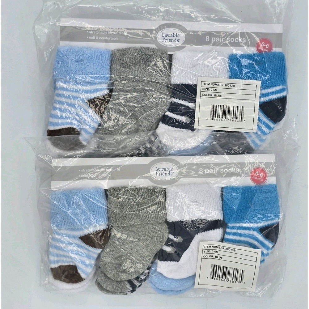 2 Lot Of 8-Pairs Luvable Friends Socks, Color: Navy Blue Shoes